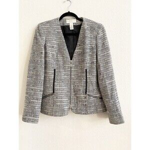 Liz Claiborne Grey/White Tweed Suit Blazer Fully Lined Zipper Jacket‎ Size 12